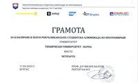 ТУ Варна зае четвърто място сред университетите в България, първо място сред техническите университети, първо място сред варненските на XXXVII Републиканска Студентска Олимпиада по Програмиране